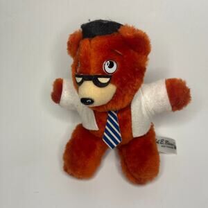 Ted E Bear Graduate Plush Teddy Vtg Vintage Toy Coat Glasses Tie Orange 5"